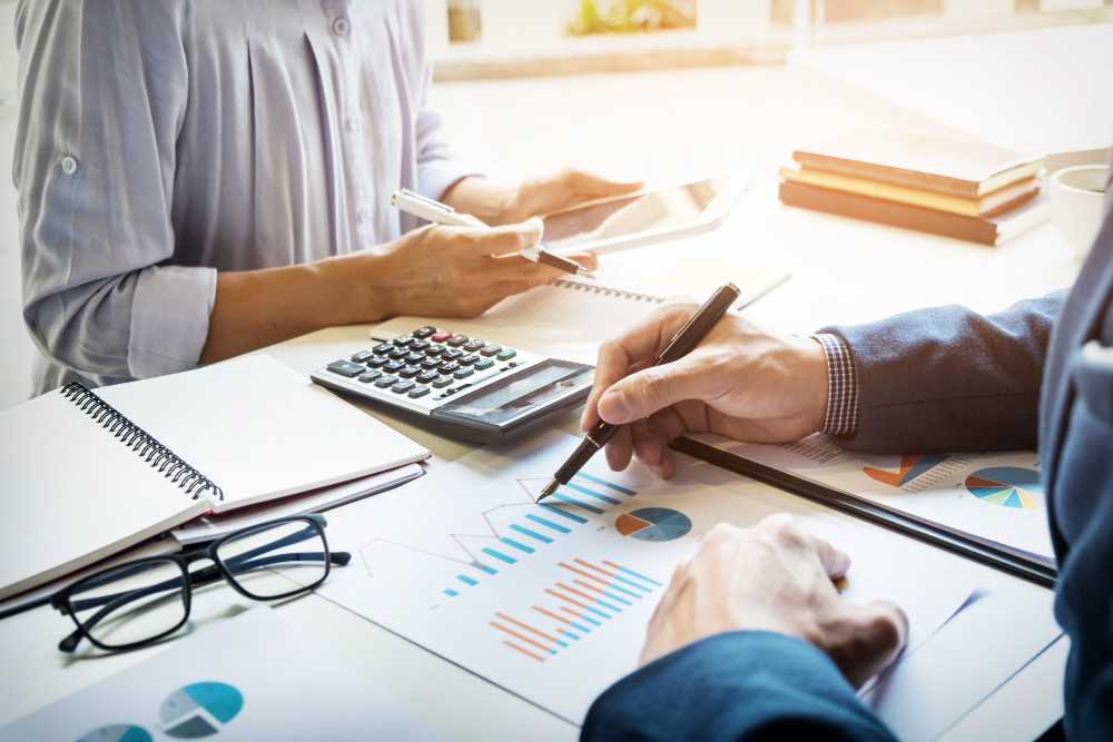 Financial data and reporting on a desk